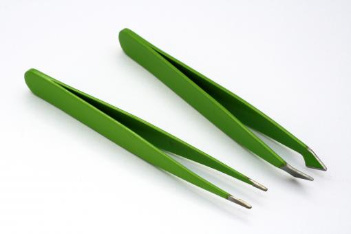 Tweezers #3 - a set of two, small and handy, green 